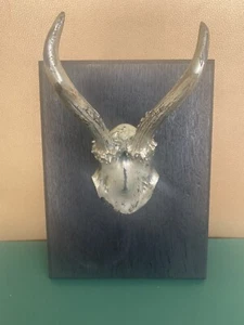 Wandrelief Relief Jagdrelief Wandbild Rehbock Trophäe Metall H. Bommer ? - Bild 1 von 9
