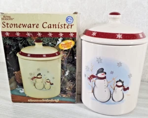 Holiday Christmas Snowmen Canister Stoneware Cookie Jar Royal Seasons NEW - Picture 1 of 6