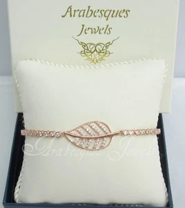 ARABESQUES JEWELS ROSE GOLD/STERLING SILVER LEAVES TENNIS BRACELET/BANGLE AJTB - Picture 1 of 3