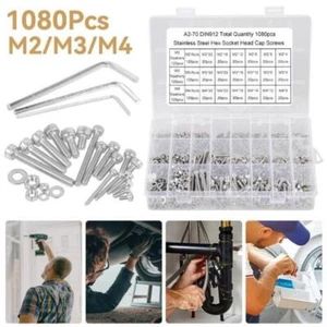 1080tlg M2 M3 M4 Edelstahl Sechskantschrauben Schrauben und Muttern Set Kit NEU - Bild 1 von 11