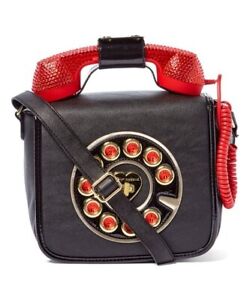 Betsey Johnson Kitsch Call Me Baby Telephone Bag Phone RED BLACK Bedazzled