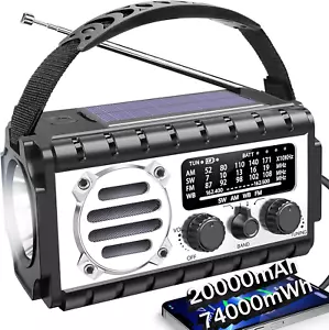 Emergency Radio, 20000Mah/74000Mwh Weather Radio, Solar Hand Crank Radio with AM - Picture 1 of 7