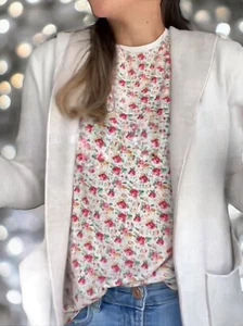 Camiseta para mujer ZARA blanca con estampado floral cuello redondo manga corta algodón talla S - Imagen 1 de 5