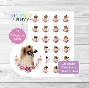 Borzoi 48 Round Stickers/Labels For Envelope Seals/Party Bags/Gifts/Labelling-2 - Bild 1 von 1