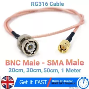 20,30,50cm,1m BNC Male To SMA Male Plug RG316 Pigtail Extension Cable RF Coaxial - Picture 1 of 12