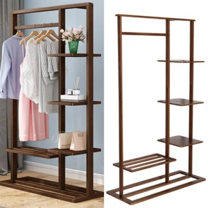 6 Tier Ladder Strong Wooden Clothes Rail Garment Rack with Top Rod Hanging Shelf - Picture 1 of 14