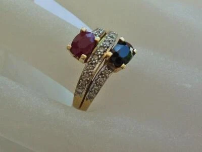 *Rubinring Saphir Ring mit Safir Rubin in aus 14kt 585 Gold Finger Brillant Gr6 - Bild 1 von 4