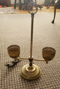 Vintage Electric Double Bulb Brass Desk Lamp Shell 16 Inches X 10.5 Inches - Picture 1 of 10