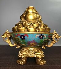 8" Old China xuande mark bronze gilt Cloisonne Get rich Toad Incense Burner