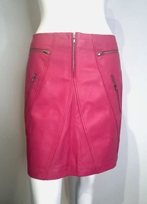 NWT Vintage 2000s CACHE Low Rise Multi Zipper PINK Leather Skirt Size 4 NEW WAVE - Image 1 of 4