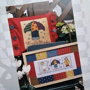 Patrón de punto de cruz primitivo día lluvioso hermana y mejores amigos de colección - Imagen 1 de 4