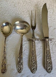 VINTAGE 1940'S STIEFF CORSAGE STERLING SILVER CARVING SET, GRAVY LADLE & SOUP SP - Picture 1 of 12