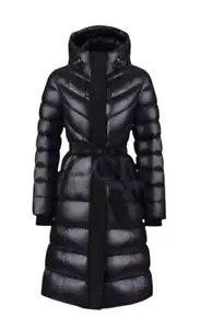 Mackage Coralia schwarzer langer Daunenmantel mit Kapuze und Schärpe Gürtel Medium neu mit Etikett - Bild 1 von 11