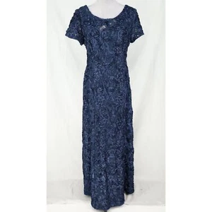 Alex Evenings Dress Gown Womens 14 Navy Blue Lace Floral Back Zip Lined Straight - Picture 1 of 13
