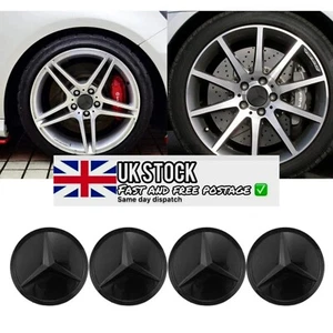 Mercedes 4x Alufelgen Mittelkappen 75mm Nabe A B C E S MClass AMG in GLÄNZEND SCHWARZ - Bild 1 von 6