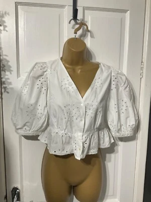 ZARA size XS white eyelet embroidered peplum top smart casual work office summer - Image 1 of 4