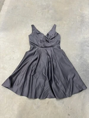 David's Bridal Short Gray Satin Bridesmaid Pinup Dress with Tank Straps Size 12 - Image 1 of 3