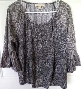 Michael Kors Womens Pheasant Top Size XL Black White Bell Sleeves Stretch - Bild 1 von 8