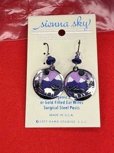 Unique Sienna Sky Earrings Silvertone Moose Tree Purple Mountains Dangle NEW - Picture 1 of 20
