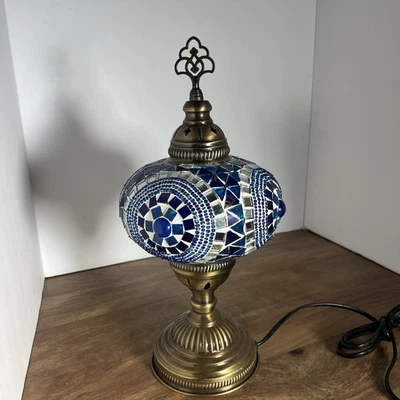 "Hermosa lámpara de mesa turca de mosaico de vitrales de 13"" hecha en Turquía - azul" Foto 1 de 4