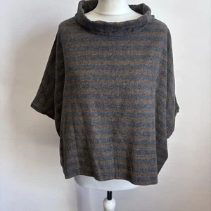 Neirami Top Size 1 Ch52" Brown Grey Stripe Pattern Bardot Neck Relaxed Layering - Picture 1 of 9