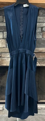 A.L.C Nahia Navy Deep V Blue Halter Silk Open Back Silk Blend Dress Size 6 *B6 - Image 1 of 4