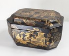 Antique Chinese Chinoiserie Gilt Lacquer Tea Caddy Box with Pewter Inserts