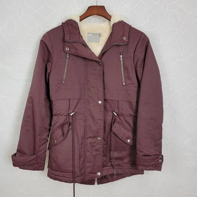 Abrigo para mujer Asos talla 2 púrpura forrado de lana con capucha cordón cintura abrigo anorak Foto 1 de 4