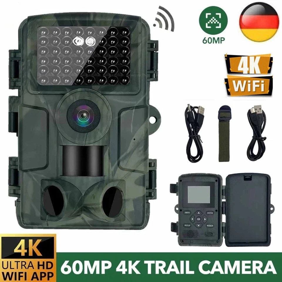 SUNTEKCAM Wildkamera, 4K Video Wildtierkamera, 60MP WLAN mit Bewegungssensor, Nachtsicht