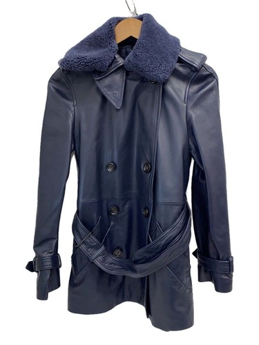 Coach trench cappotto XS pelle di pecora blu navy