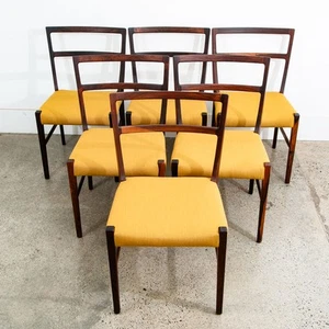 Mid Century Danish Modern Dining Chairs Johannes Andersen Set 6 Rosewood Yellow - Picture 1 of 12