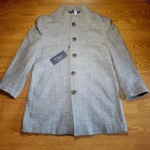 State & Liberty Open Button Overcoat Size Custom 4X Gray Herringbone Read - Picture 1 of 22