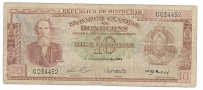 Гондурас 10 Лемпирас 19 ноября 1954 тонкий P-52a - Изображение 1 из 2