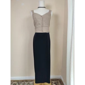 Vintage Black Velvet Straight Maxi Skirt Y2K Goth Whimsigoth Side Slit - Medium - Picture 1 of 6