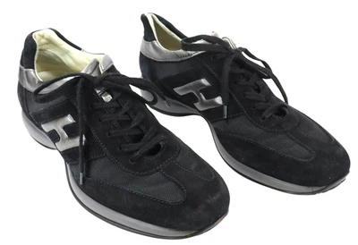 HOGAN Tenis Para Hombre UK 7 Gamuza Cuero Con Cordones Parte Superior Baja Negras Foto 1 de 4