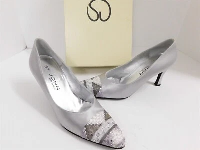 Zapatos de tacón St John Linea plateados bordados con joyas Italia 6,5 B - Imagen 1 de 4