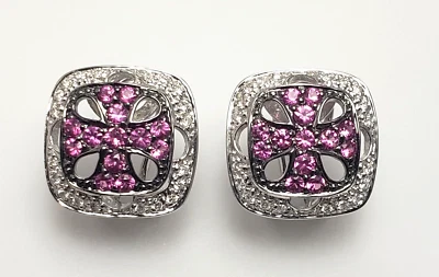 Le Vian 18k White Gold Diamond & Ruby Cross Shield Omega Back Earrings - Image 1 of 4