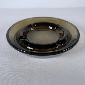 Vintage Mid Century Modern Round Ashtray Canada Smoked Glass Thick Decor 5” - Picture 1 of 5
