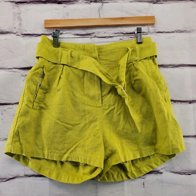 Pantalón corto HEARTLOOM para mujer cinturón pequeño cremallera mezcla de lino verde lima Foto 1 de 4