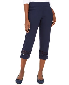 JM Collection Women's Crochet-Trim Studded Capris (Small, Intrepid Blue) - Picture 1 of 4