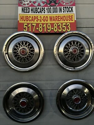 "Juego de tapacubos Ford Granada Mercury Monarch 1976-79 usados malla roja 4-14"" hermoso raro" Foto 1 de 4