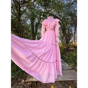 Vintage 1970s Pink JCPenny Peasant Maxi Dress Size 7/8 - Picture 1 of 24