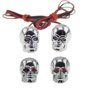 Lid Cover Red Motorcycle Car Skull LED License Plate Bolts & Valve Cap Valve - Picture 1 of 3