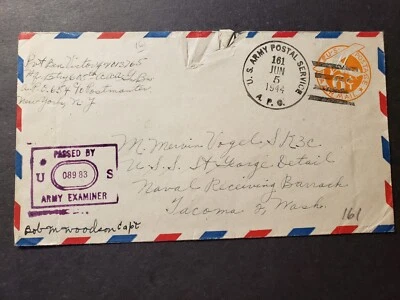 USS ST. GEORGE AV-16 Naval Cover 1944 Censored WWII Sailor's Mail APO 654 & 161 - Image 1 of 2