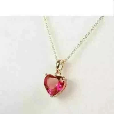 Colgante de San Valentín enchapado en oro rosa de 14 quilates creado en laboratorio rubí rojo corte corazón 2 quilates Foto 1 de 4