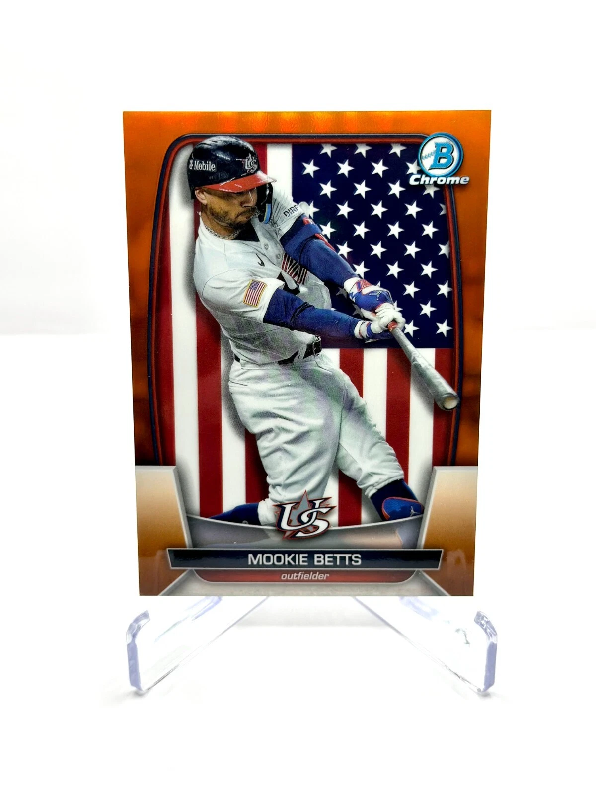 2023 Bowman Chrome WBC Mookie Betts Dodgers USA True Orange Refractor /25