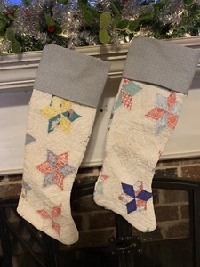 "2 Vintage Patchwork Quilt handgefertigte Weihnachtsstrümpfe ca. 20"" x 7,5""" - Bild 1 von 6