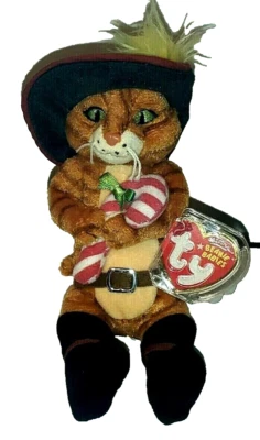 Ty Beanie Bebé GATO CON BOTAS Gato con Bastón de Caramelo (Exclusivo DVD Shrek) 8.5" MWMTs Foto 1 de 4