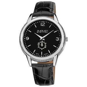 New Men's August Steiner AS8020SS Silver-tone Swiss Quartz Black Leather Watch - Picture 1 of 4