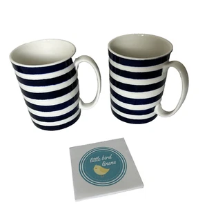 Juego de 2 tazas Kate Spade New York Lenox Charlotte Street rayas azules y blancas nuevas - Imagen 1 de 7